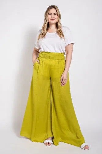 Apple Green Washed Satin Wide Leg Pant