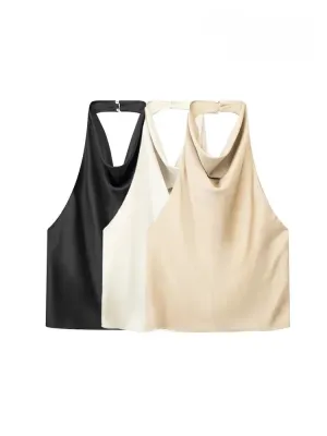 ASDS Women’s Satin Flowing Halterneck Tank Top