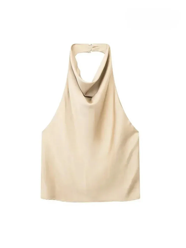 ASDS Women’s Satin Flowing Halterneck Tank Top