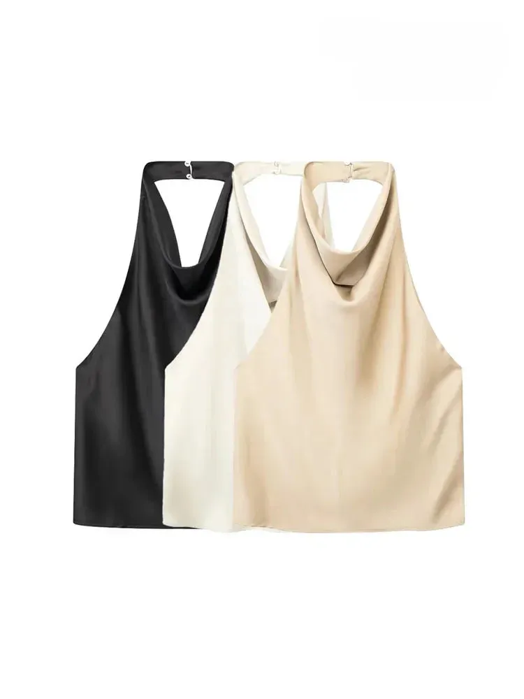 ASDS Women’s Satin Flowing Halterneck Tank Top