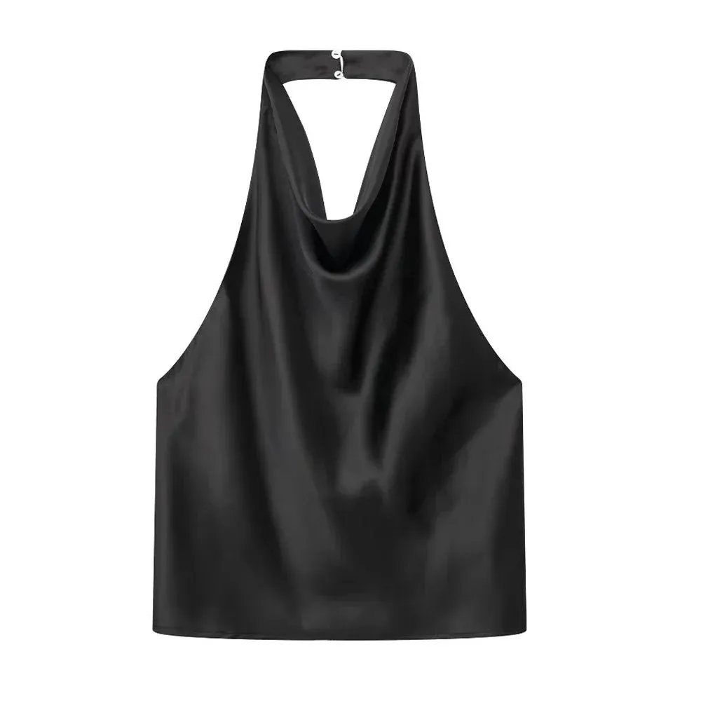 ASDS Women’s Satin Flowing Halterneck Tank Top