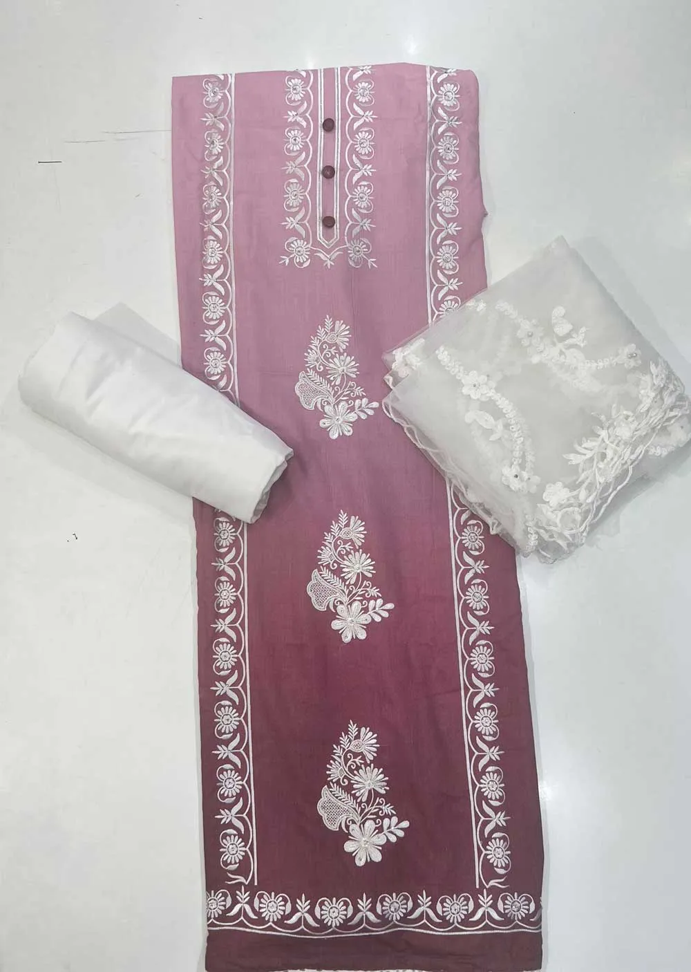 ATQ340 - Unstitched Pink Cotton Suit