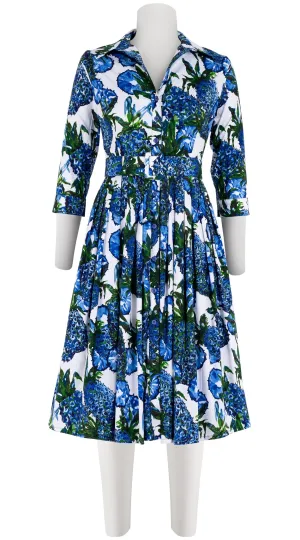 Audrey Dress #2 Shirt Collar 3/4 Sleeve Long Length Cotton Stretch (Pineapple Tree Big)