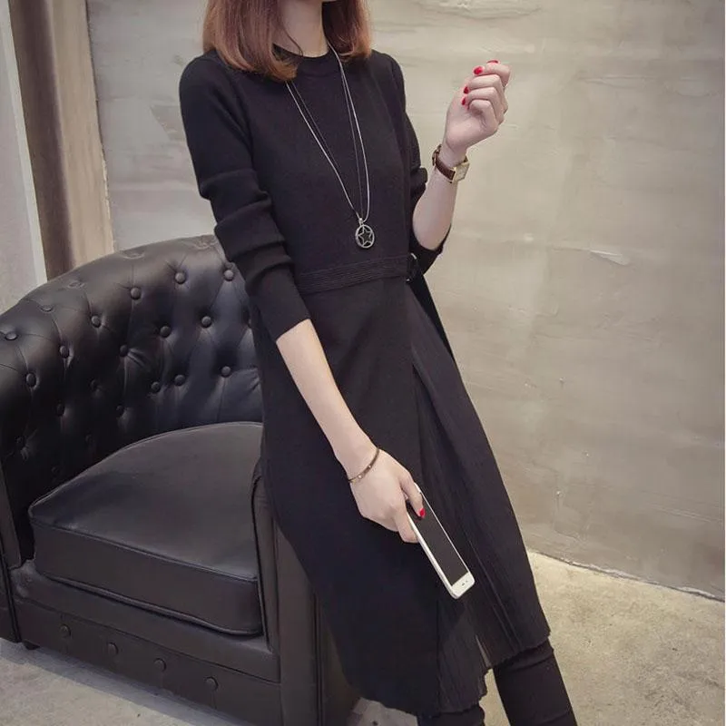Autumn and Winter Loose Casual Dress Fashion Simple Temperament Base Skirt Mid-length Pullover Women's Sweater Dress