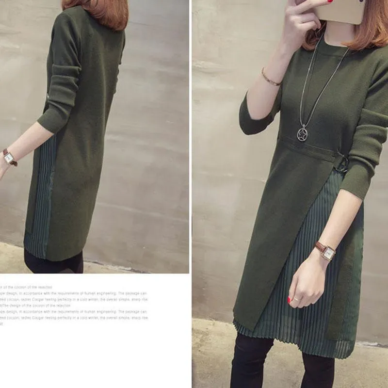 Autumn and Winter Loose Casual Dress Fashion Simple Temperament Base Skirt Mid-length Pullover Women's Sweater Dress