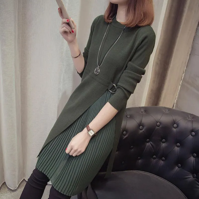 Autumn and Winter Loose Casual Dress Fashion Simple Temperament Base Skirt Mid-length Pullover Women's Sweater Dress
