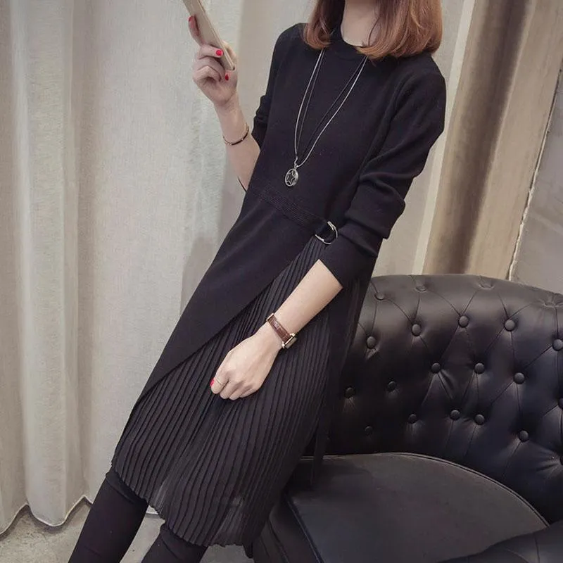 Autumn and Winter Loose Casual Dress Fashion Simple Temperament Base Skirt Mid-length Pullover Women's Sweater Dress