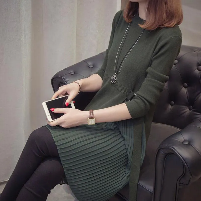 Autumn and Winter Loose Casual Dress Fashion Simple Temperament Base Skirt Mid-length Pullover Women's Sweater Dress