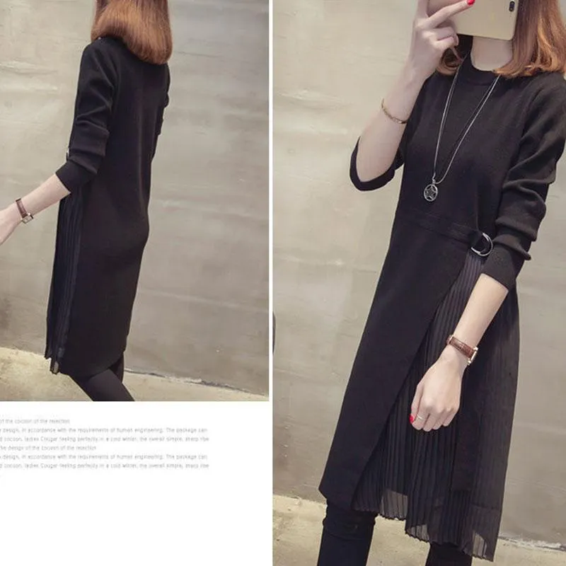 Autumn and Winter Loose Casual Dress Fashion Simple Temperament Base Skirt Mid-length Pullover Women's Sweater Dress