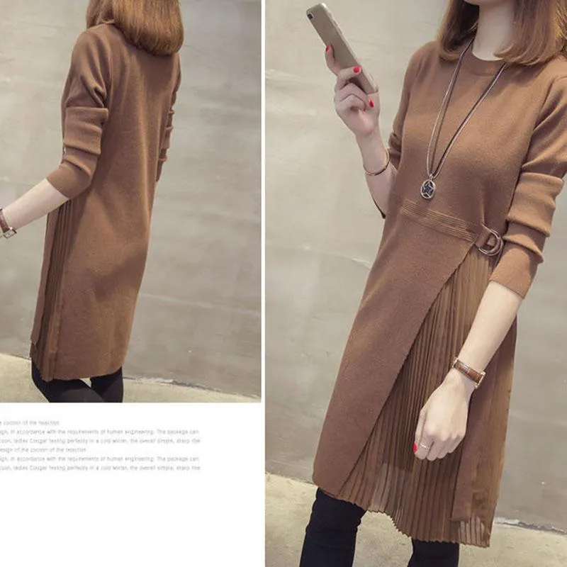 Autumn and Winter Loose Casual Dress Fashion Simple Temperament Base Skirt Mid-length Pullover Women's Sweater Dress