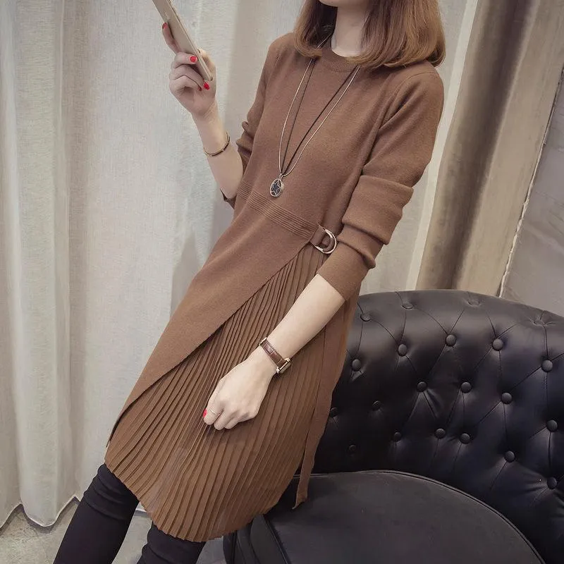 Autumn and Winter Loose Casual Dress Fashion Simple Temperament Base Skirt Mid-length Pullover Women's Sweater Dress