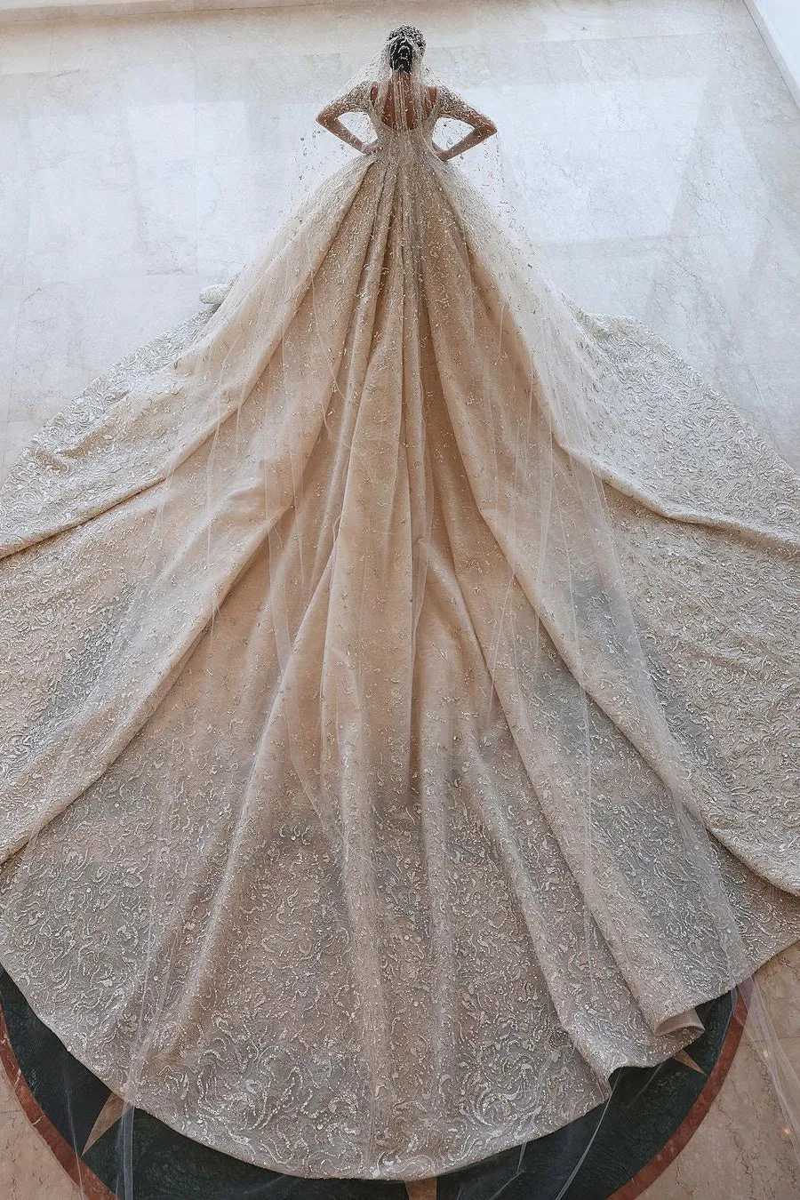 Ball gown Square neck Long Sleeves with waist skrit floor length Sparkle Beaded Wedding Dress