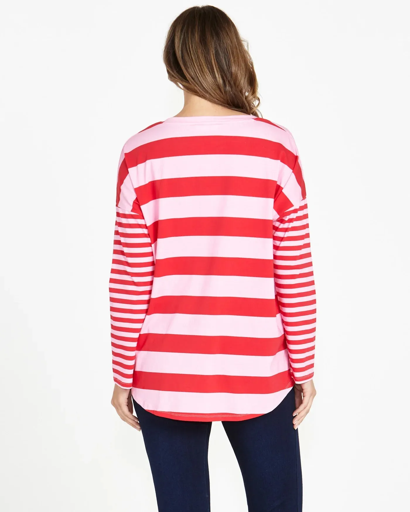 Betty Basics - Betty Boxy Tee - Pink/Red Stripe