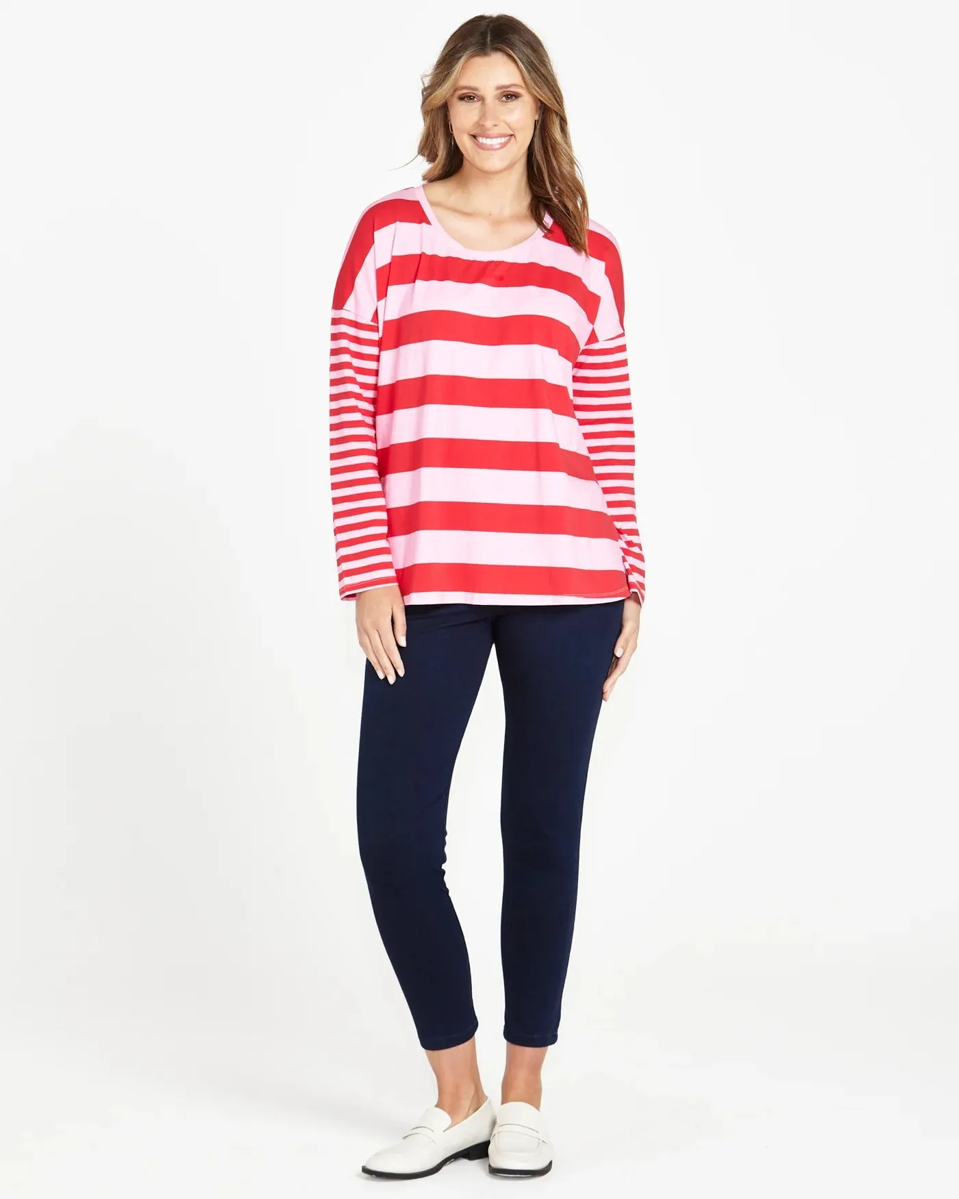 Betty Basics - Betty Boxy Tee - Pink/Red Stripe
