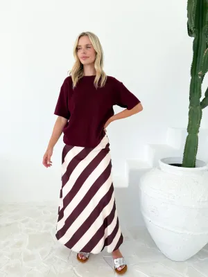 BIAS STRIPE SATIN SKIRT