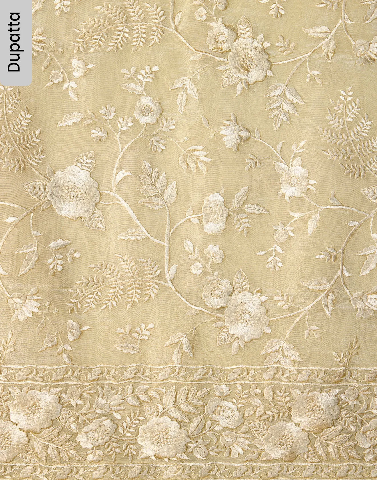 Bisque Gold Resham Thread Embroidered Unstitched Suit Set