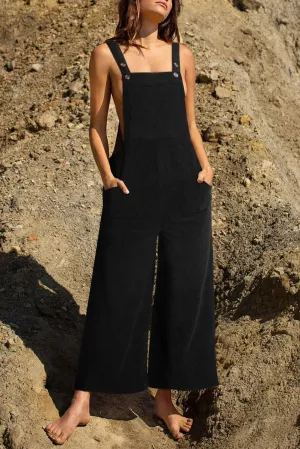 Black Corduroy Wide Leg Bib Overalls