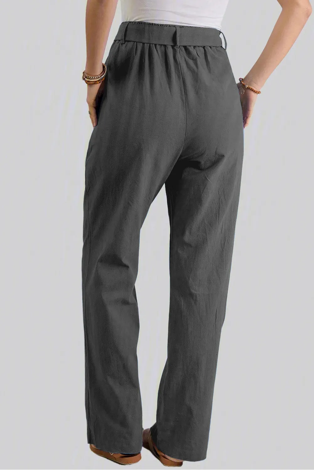 Black Elastic Waist Drawstring Wide Leg Pants