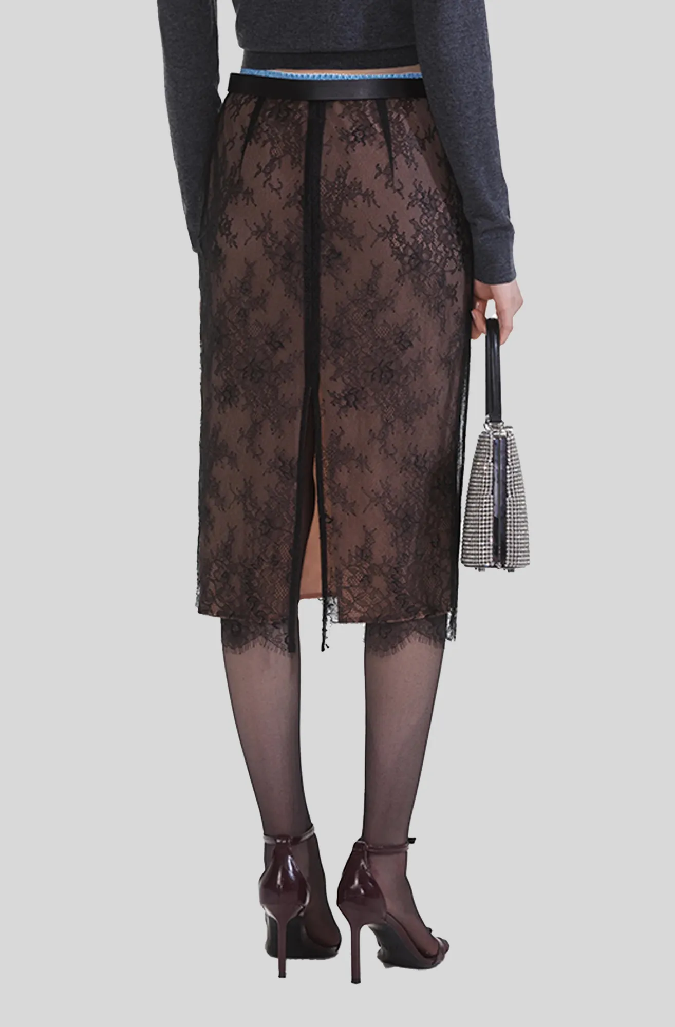 BLACK LACE MIDI SKIRT
