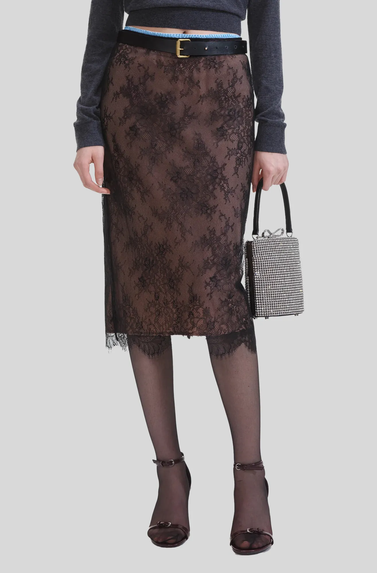 BLACK LACE MIDI SKIRT
