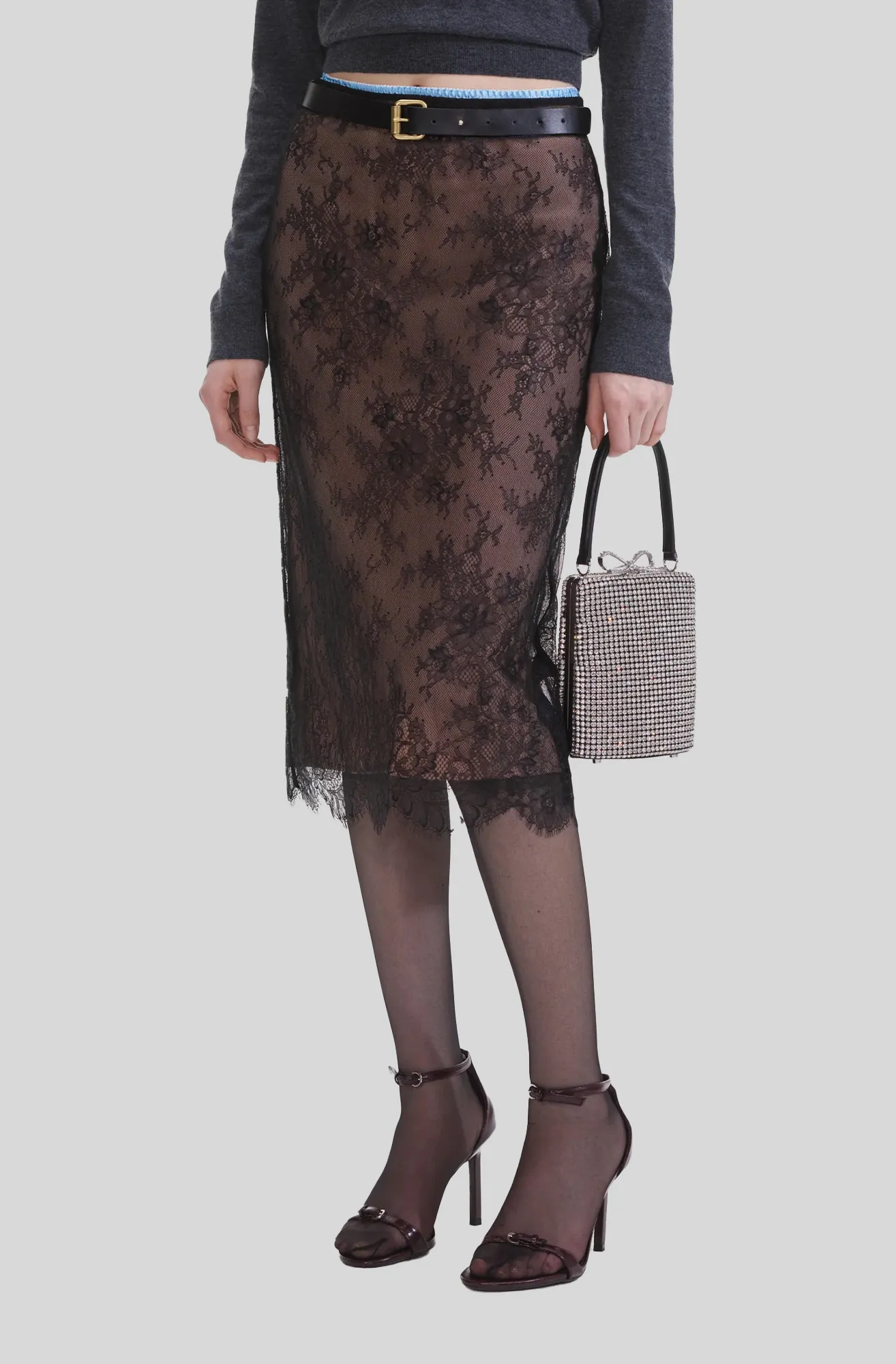 BLACK LACE MIDI SKIRT