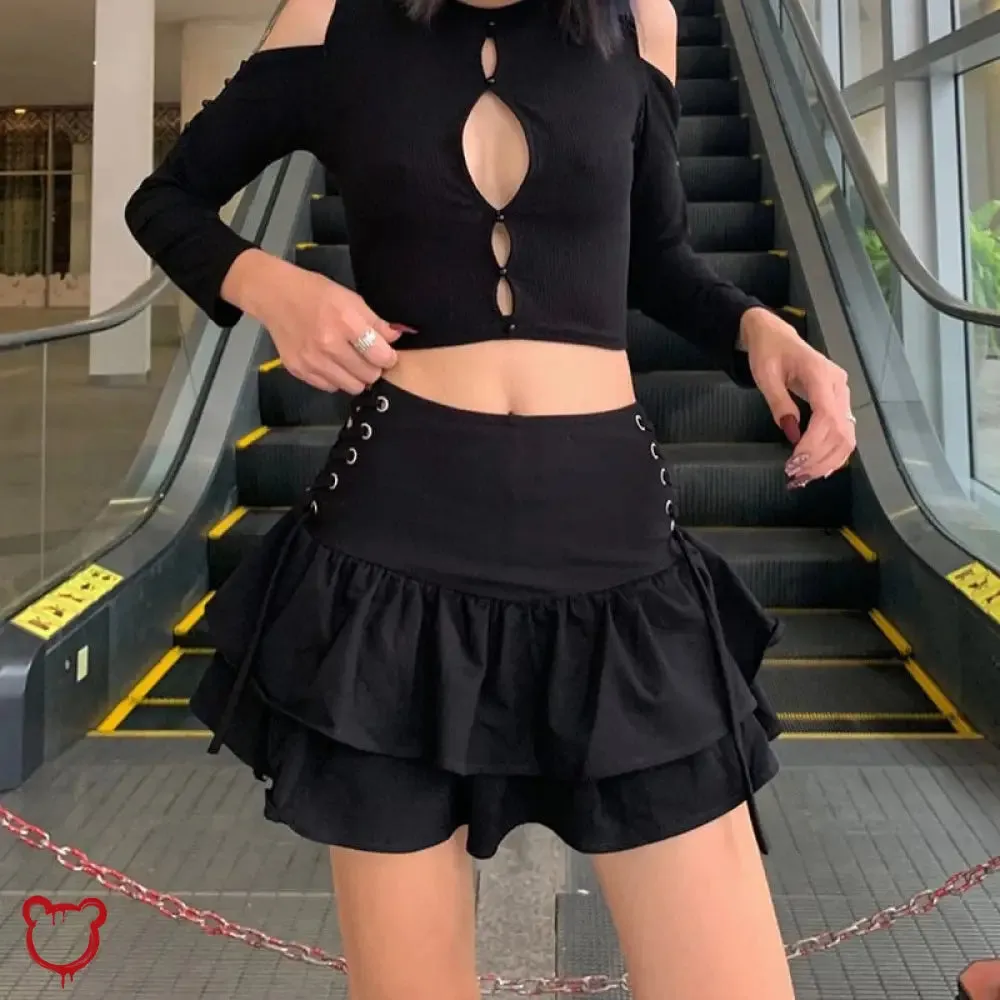 Black Lace Up Skirt