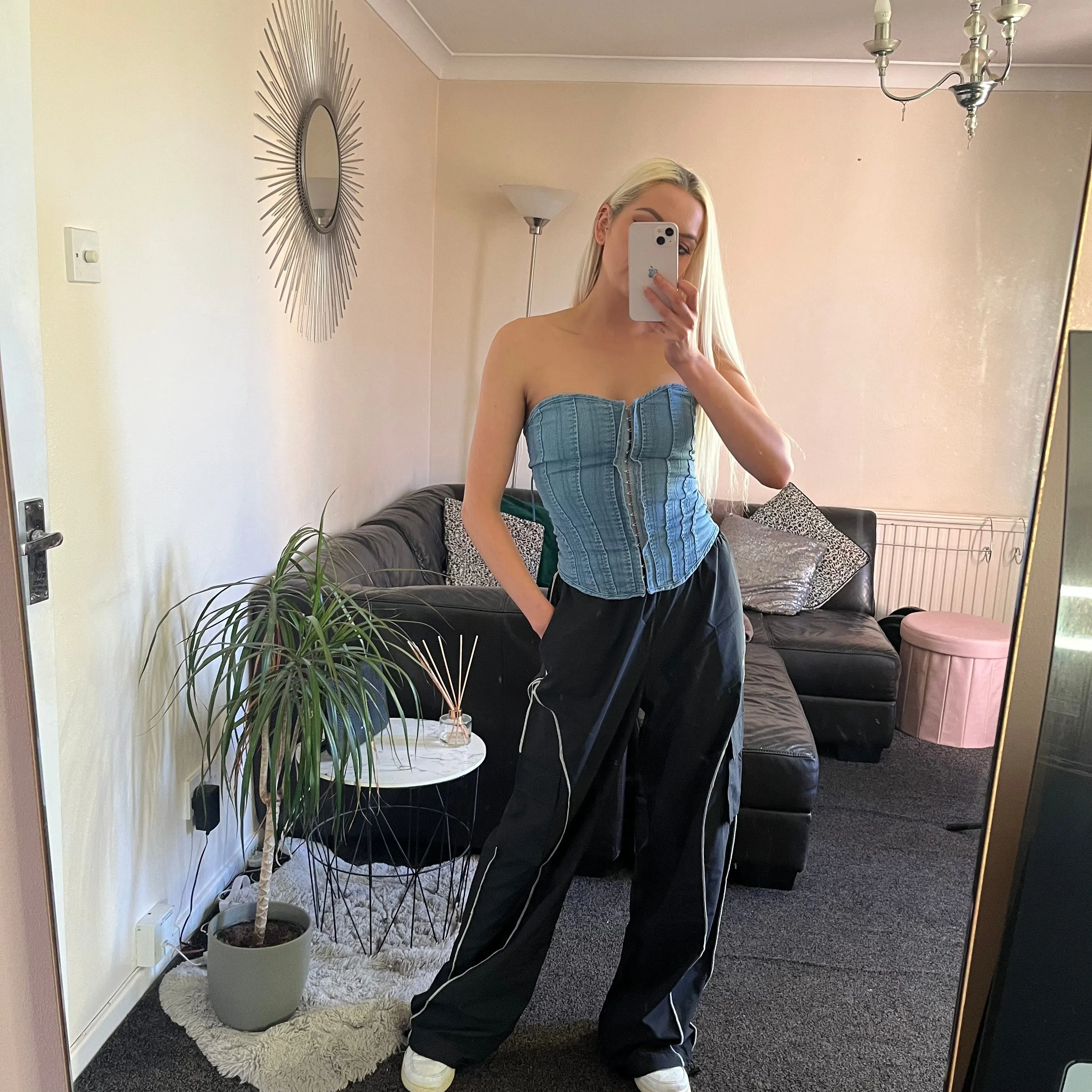 Black Wide Leg Baggy Cargo Tracksuit Bottoms