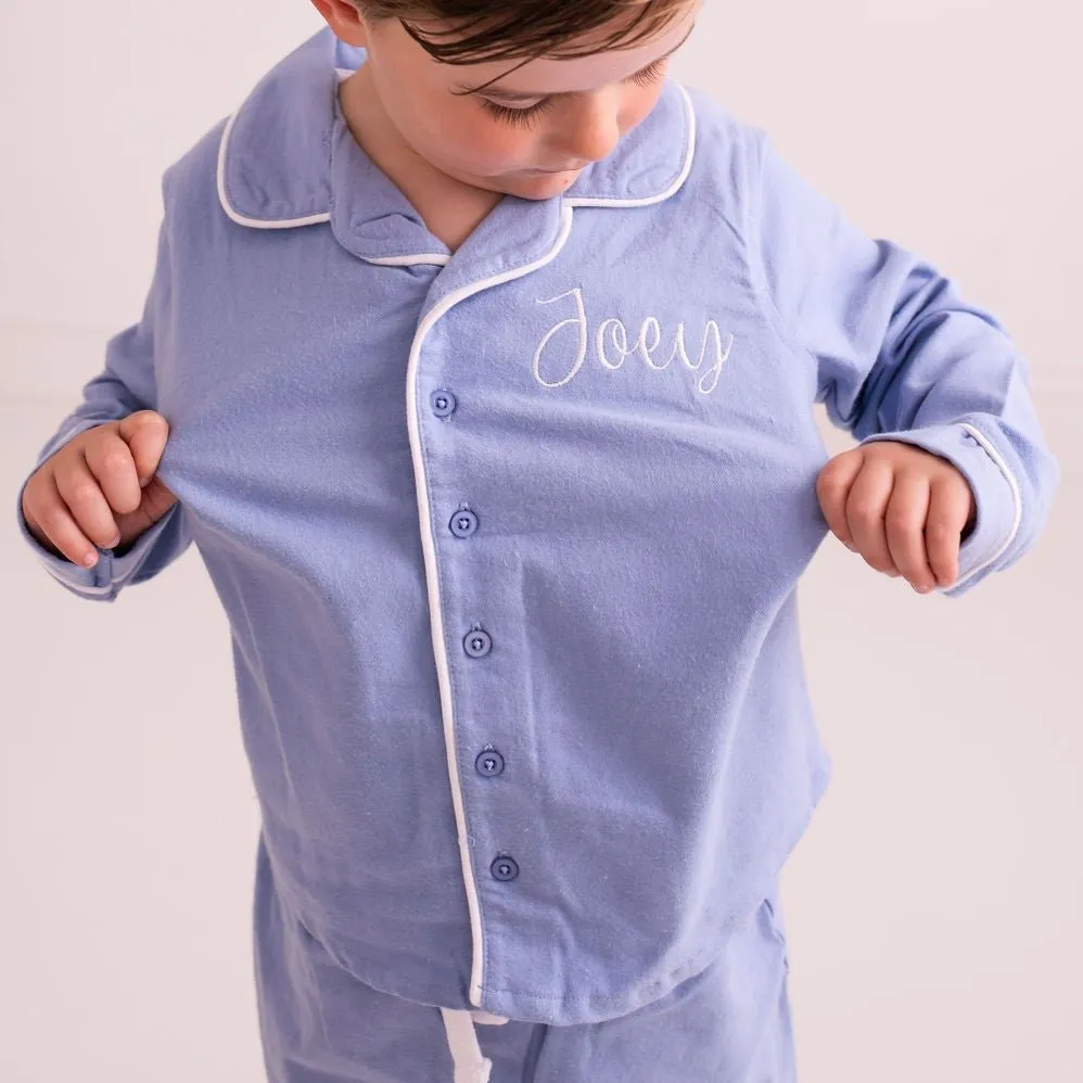 Blue Embroidered Classic Pyjamas