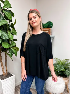 Boxy Raglan Pocket Tee by POL - Black