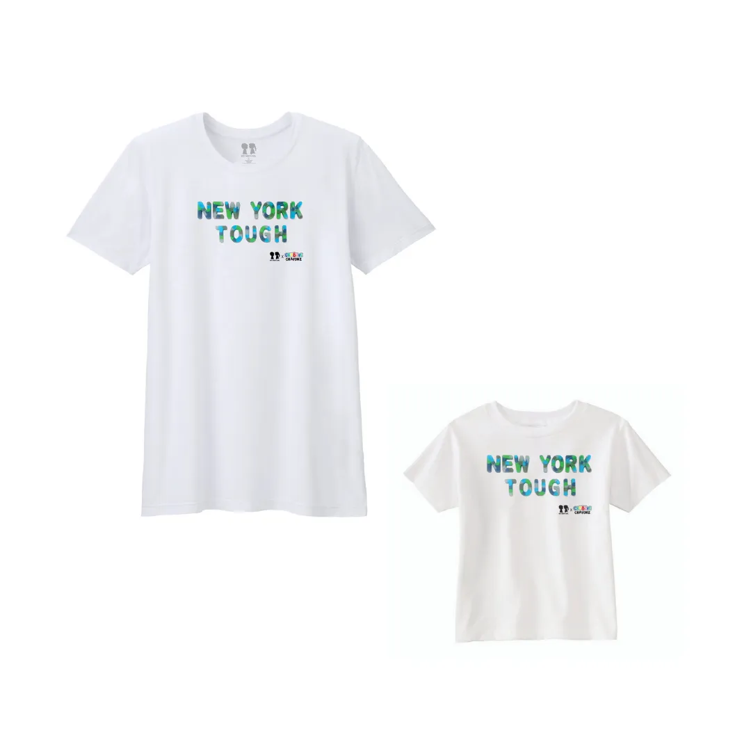BOY MEETS GIRL® x Cre8ive Crayonz White NEW YORK TOUGH Blue, Green, & Grey Camo Font Adults & Kids Unisex T-Shirt