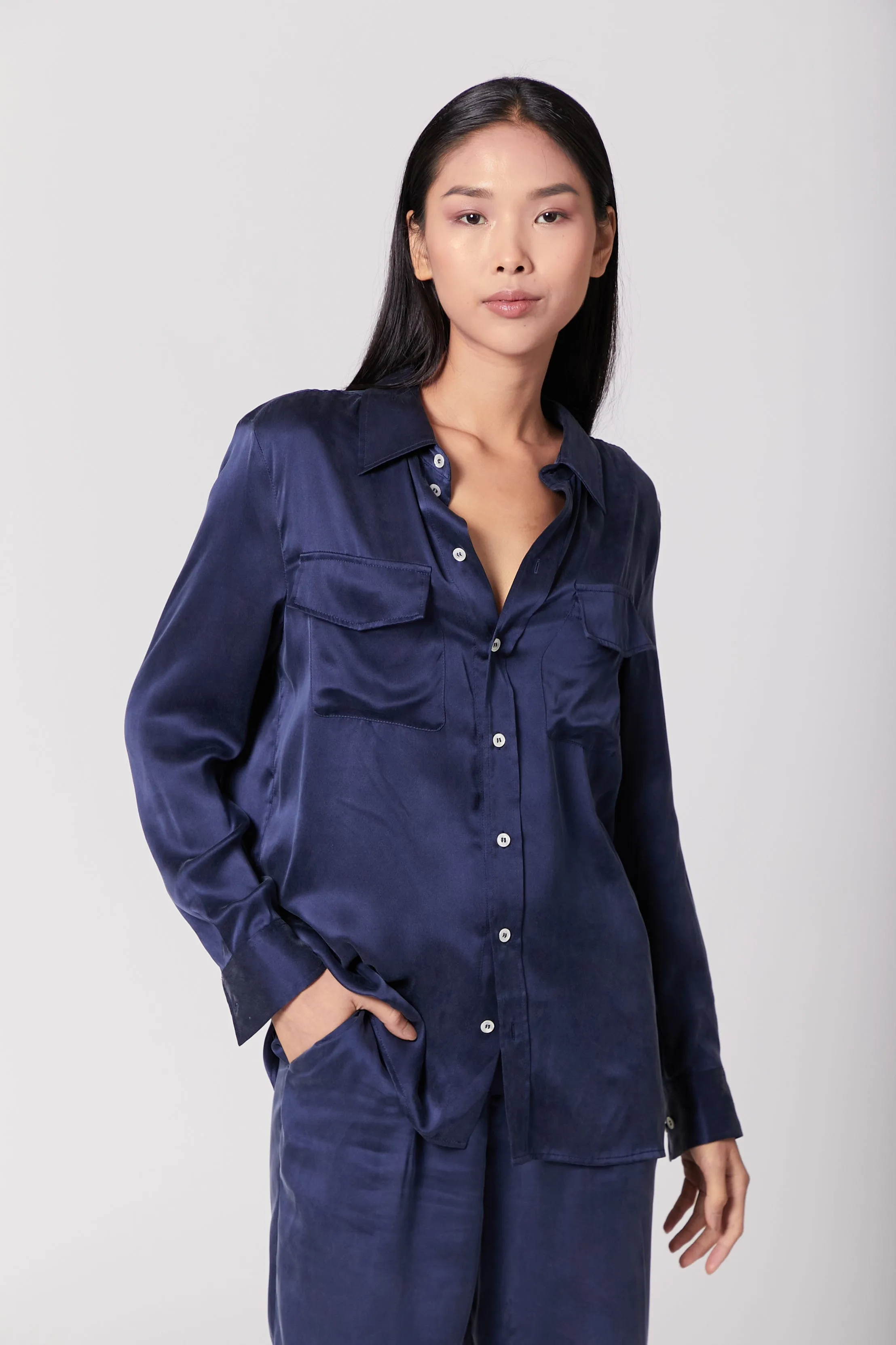 Boyfriend Silk Utility Shirt