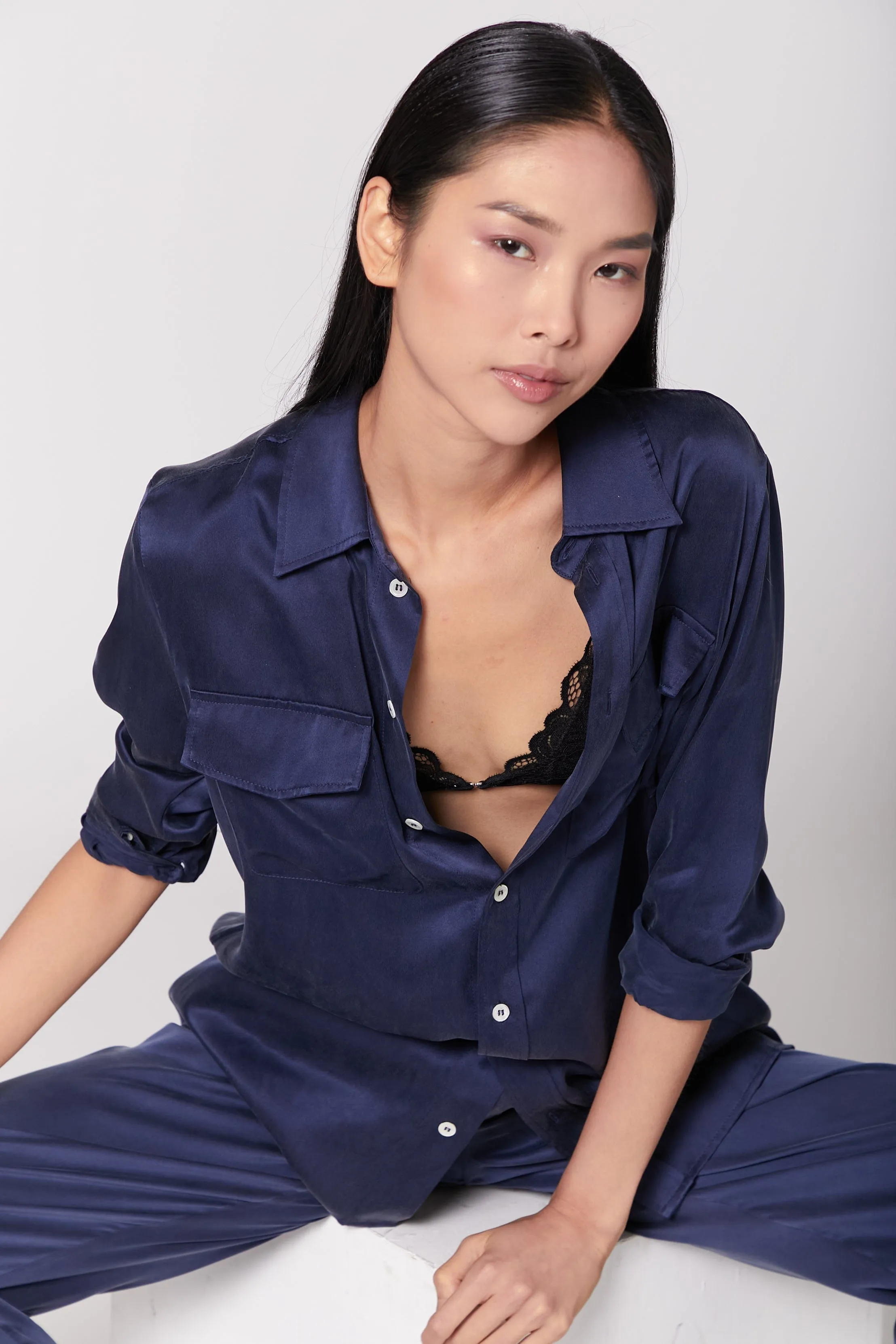 Boyfriend Silk Utility Shirt