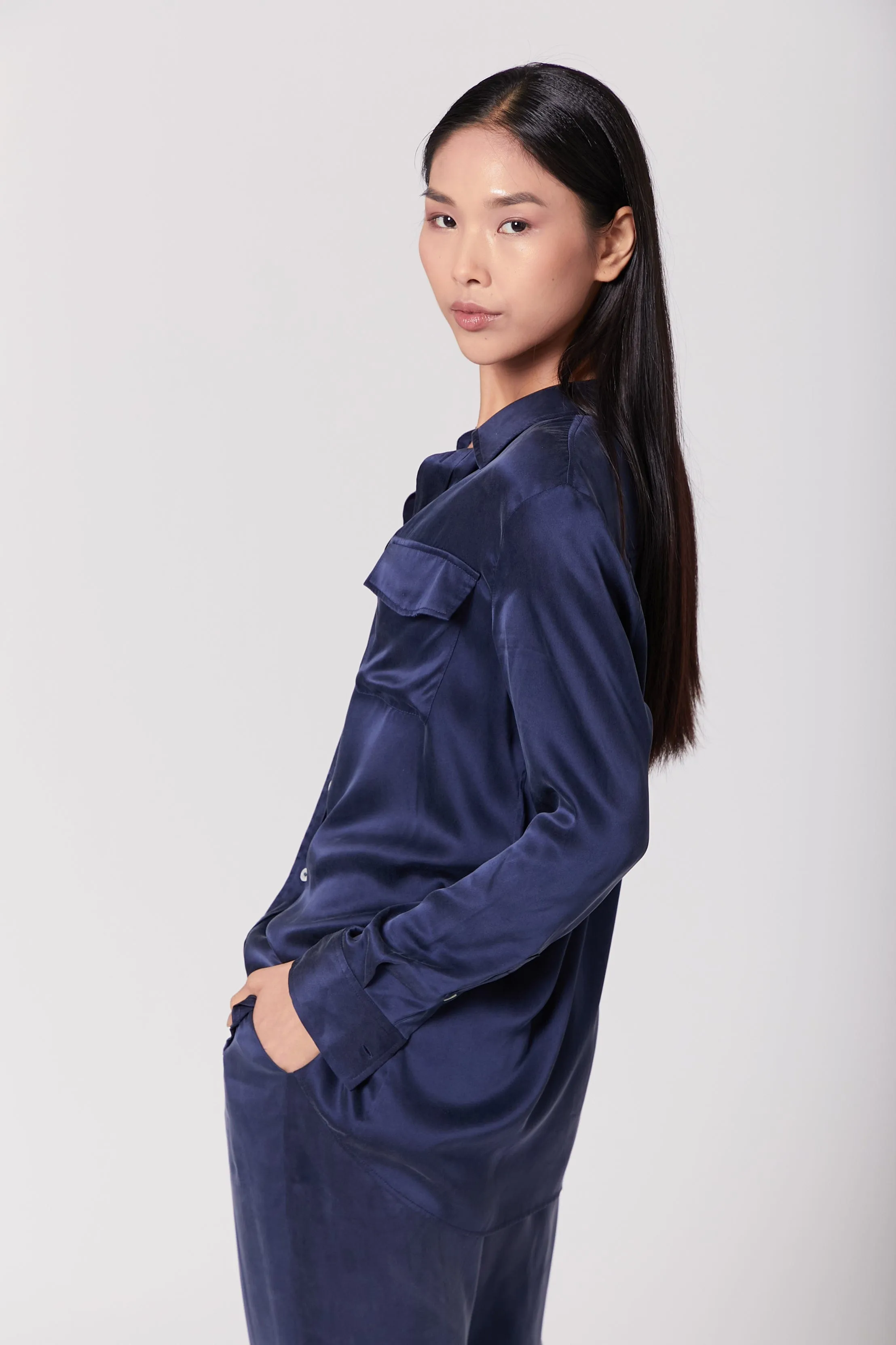 Boyfriend Silk Utility Shirt