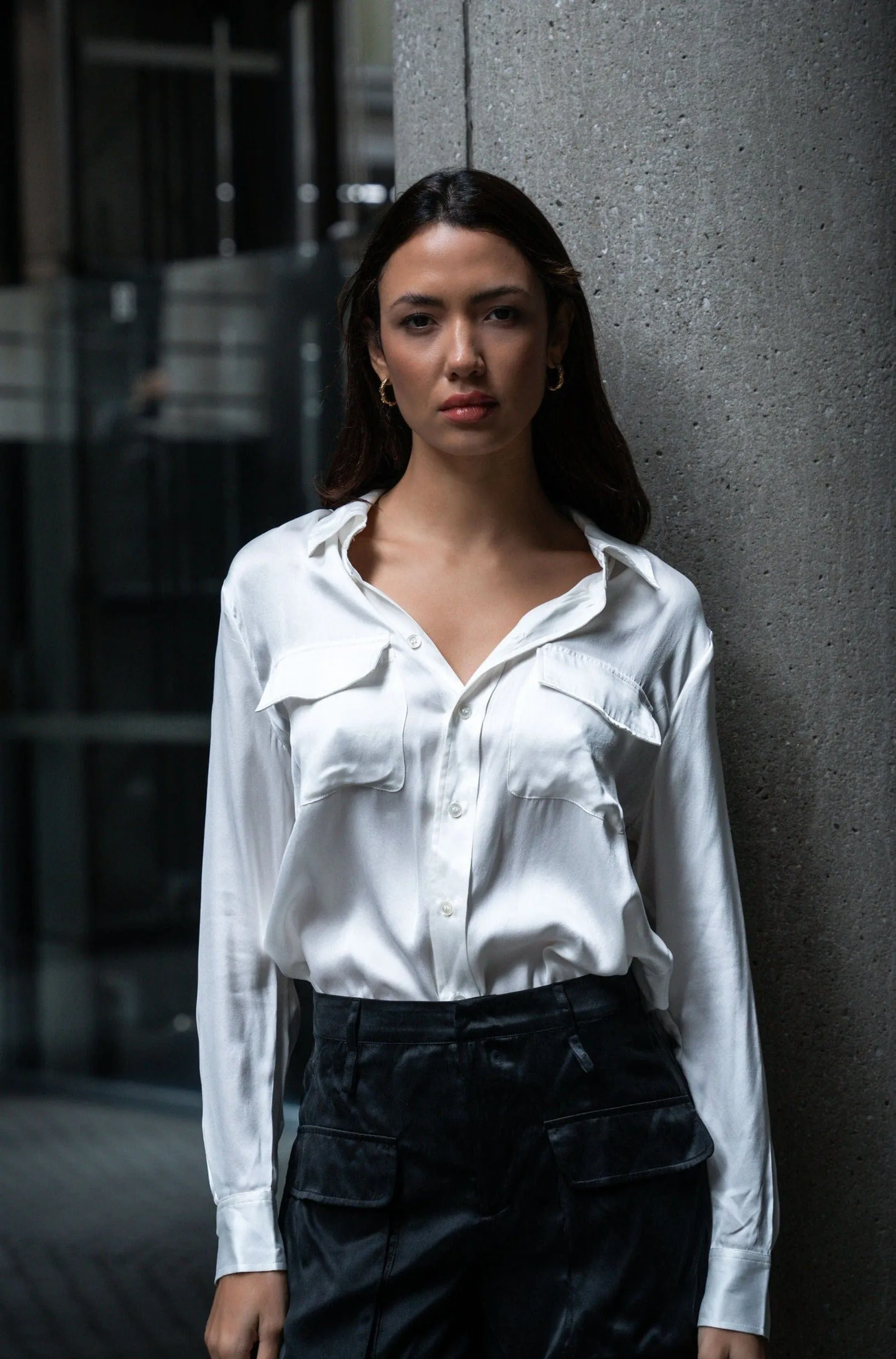 Boyfriend Silk Utility Shirt