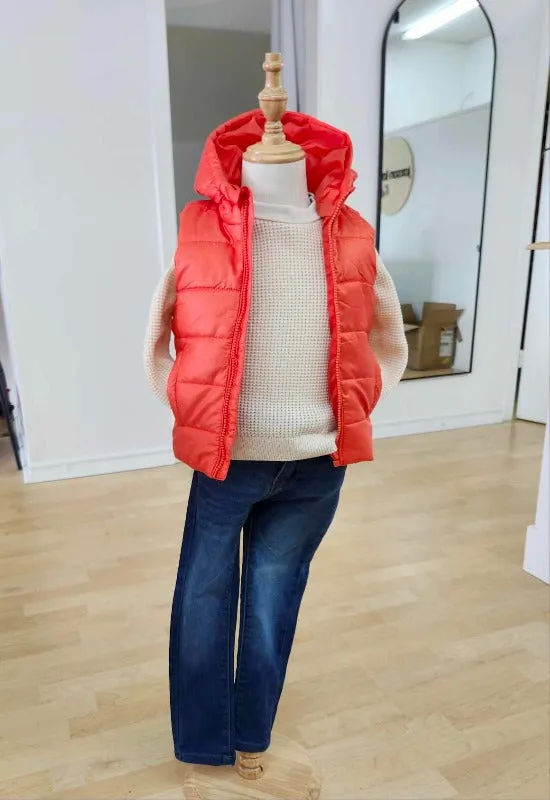 Boys Orange Hooded Puffer Vest