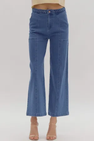 Braided High Waist Wide Leg Pants in Denim