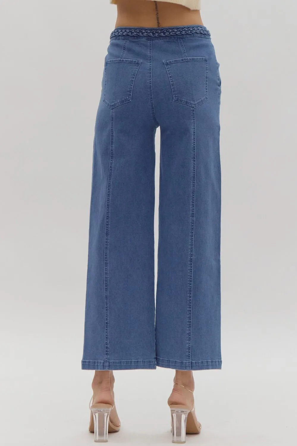 Braided High Waist Wide Leg Pants in Denim