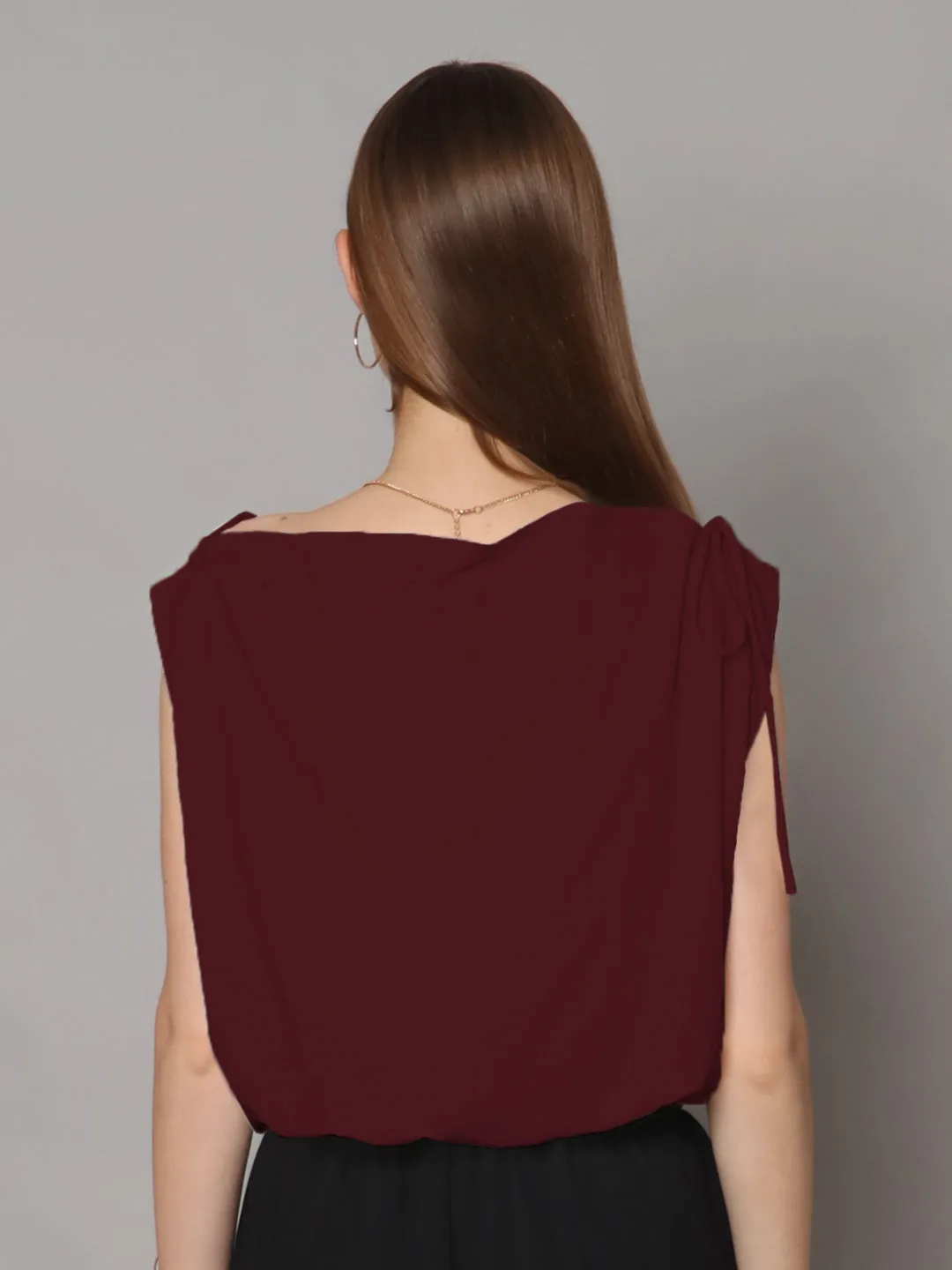 Burgundy Colored Solid Boxy Top