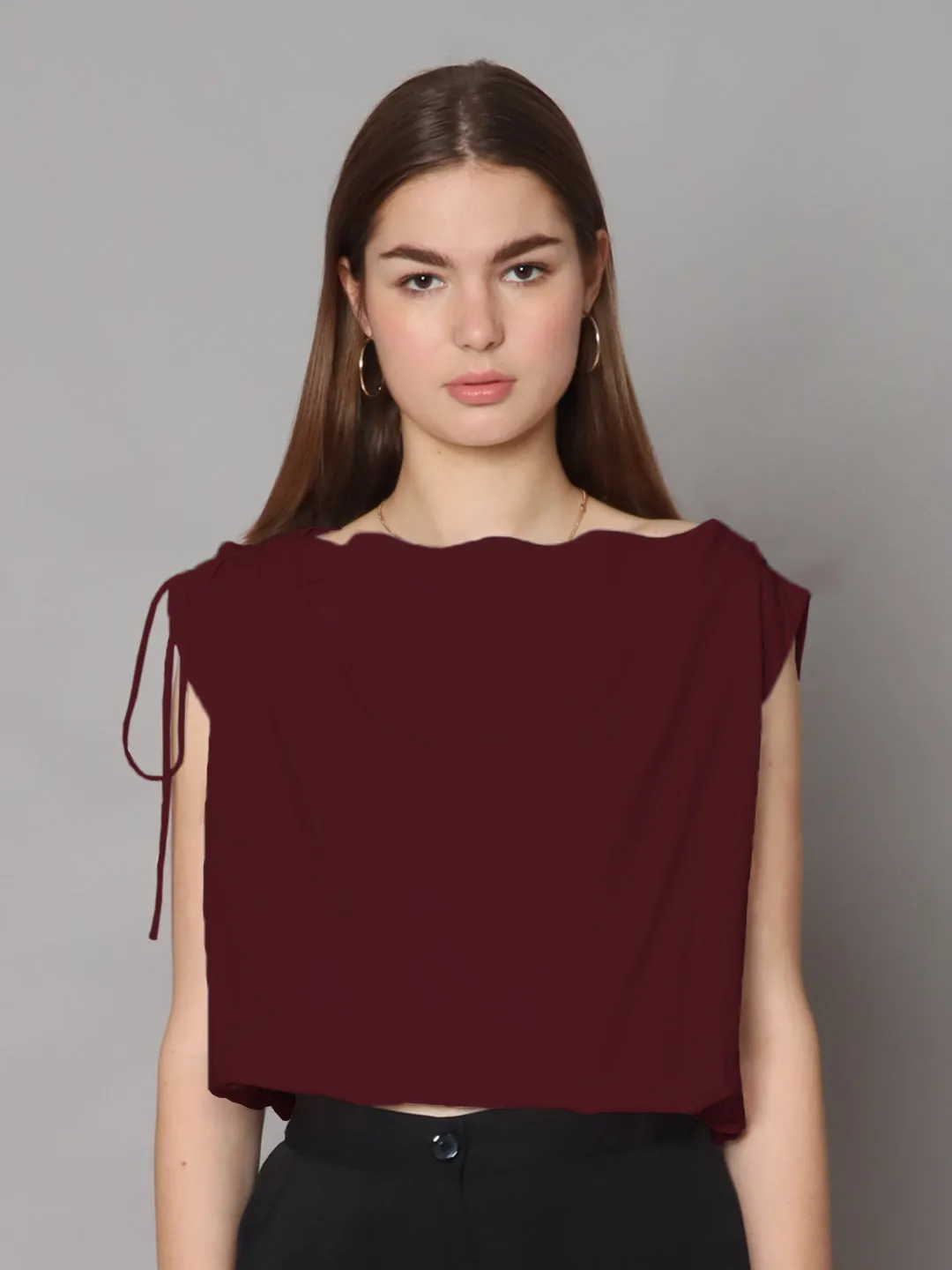 Burgundy Colored Solid Boxy Top