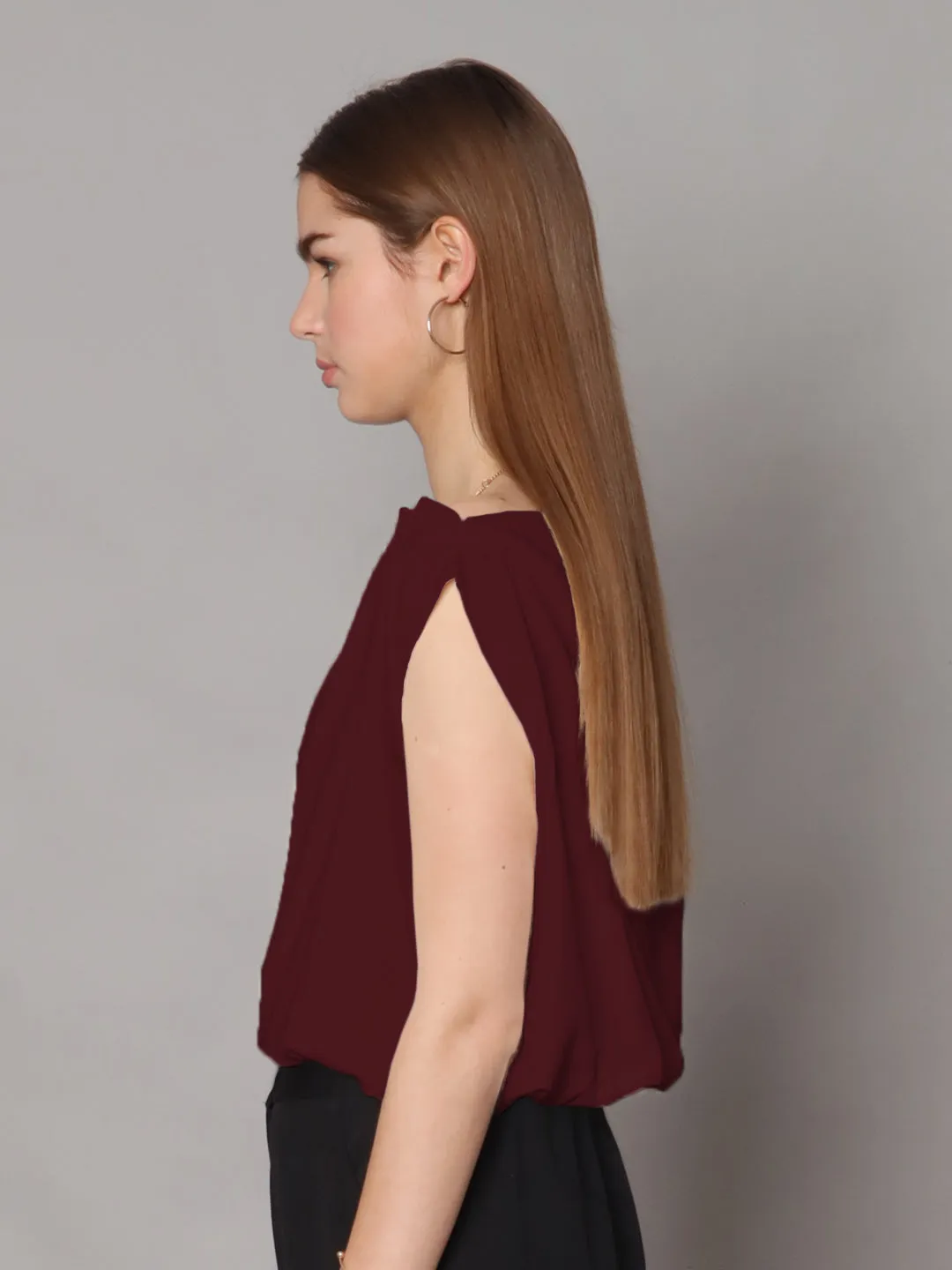 Burgundy Colored Solid Boxy Top