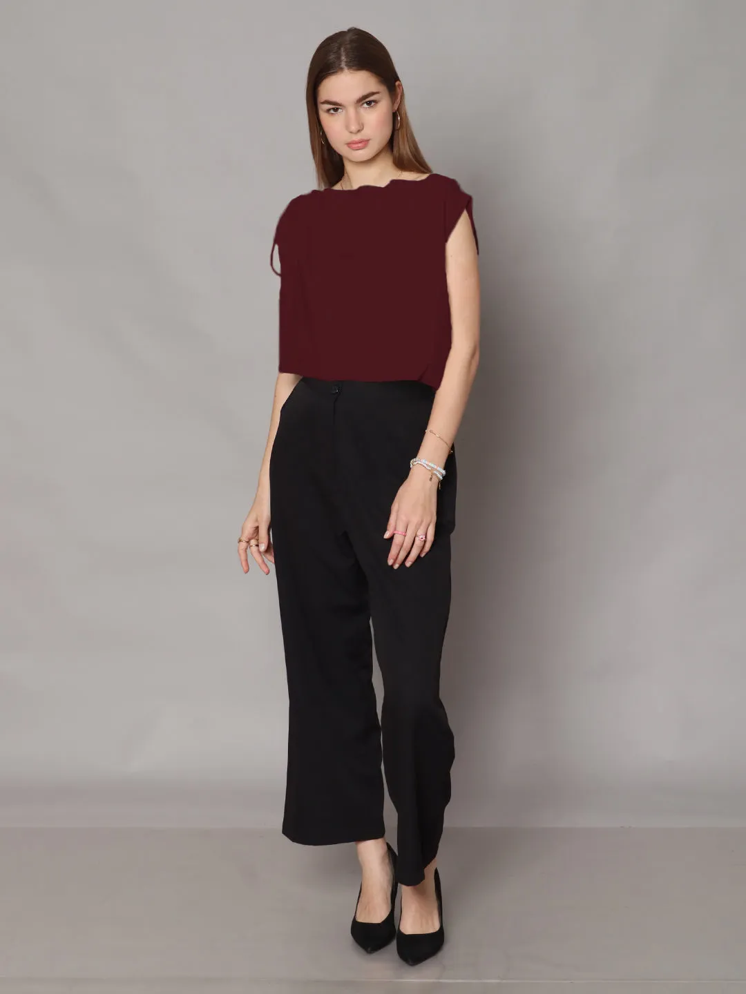 Burgundy Colored Solid Boxy Top