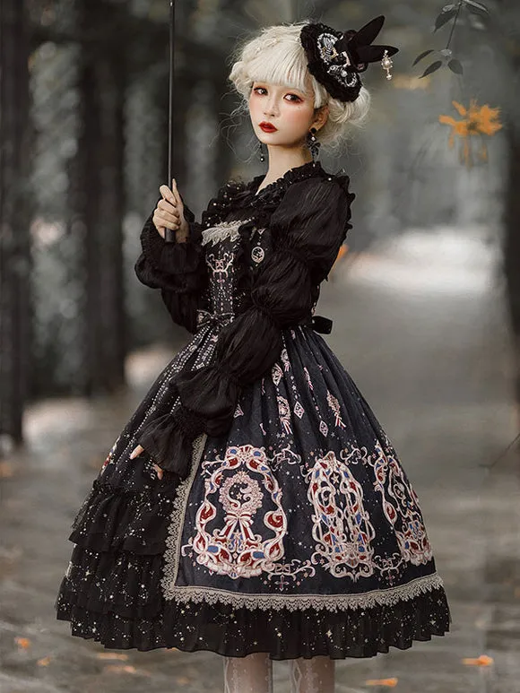 Burgundy Lolita JSK Dress Sleeveless Bows Ruffles Lolita Jumper Skirts
