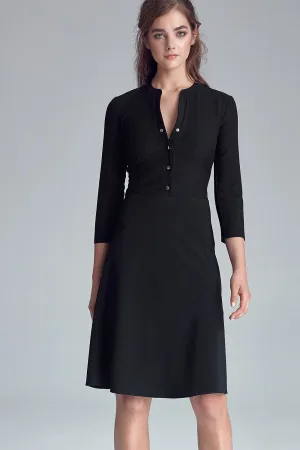 Button Detail Knee-Length Office Dress