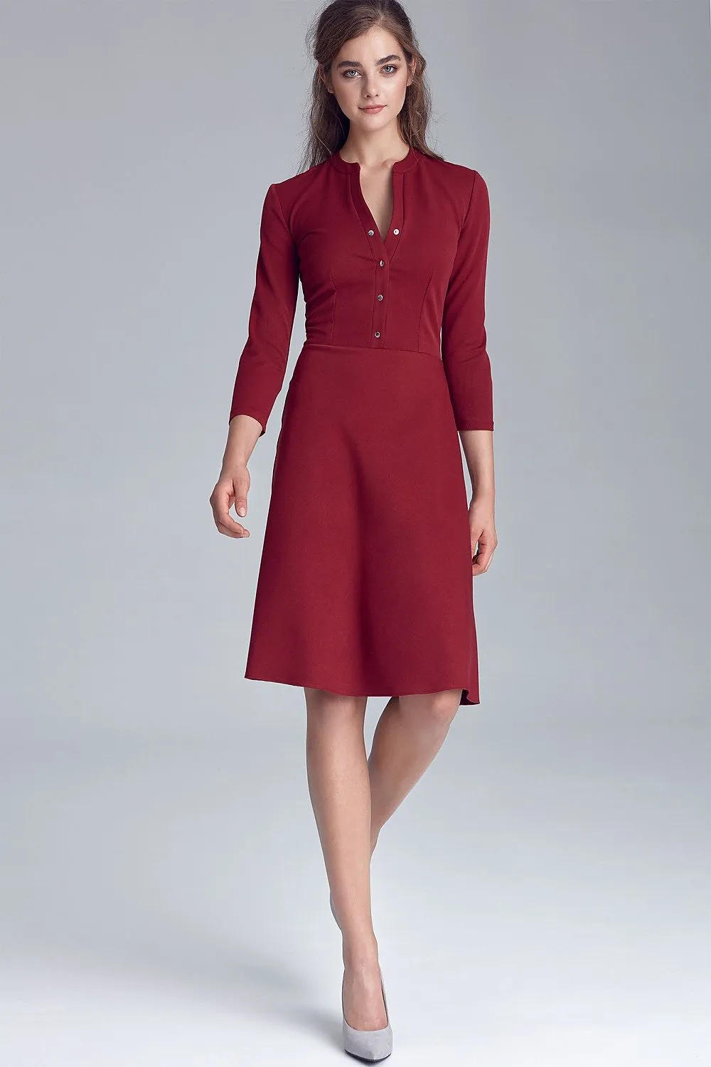 Button Detail Knee-Length Office Dress