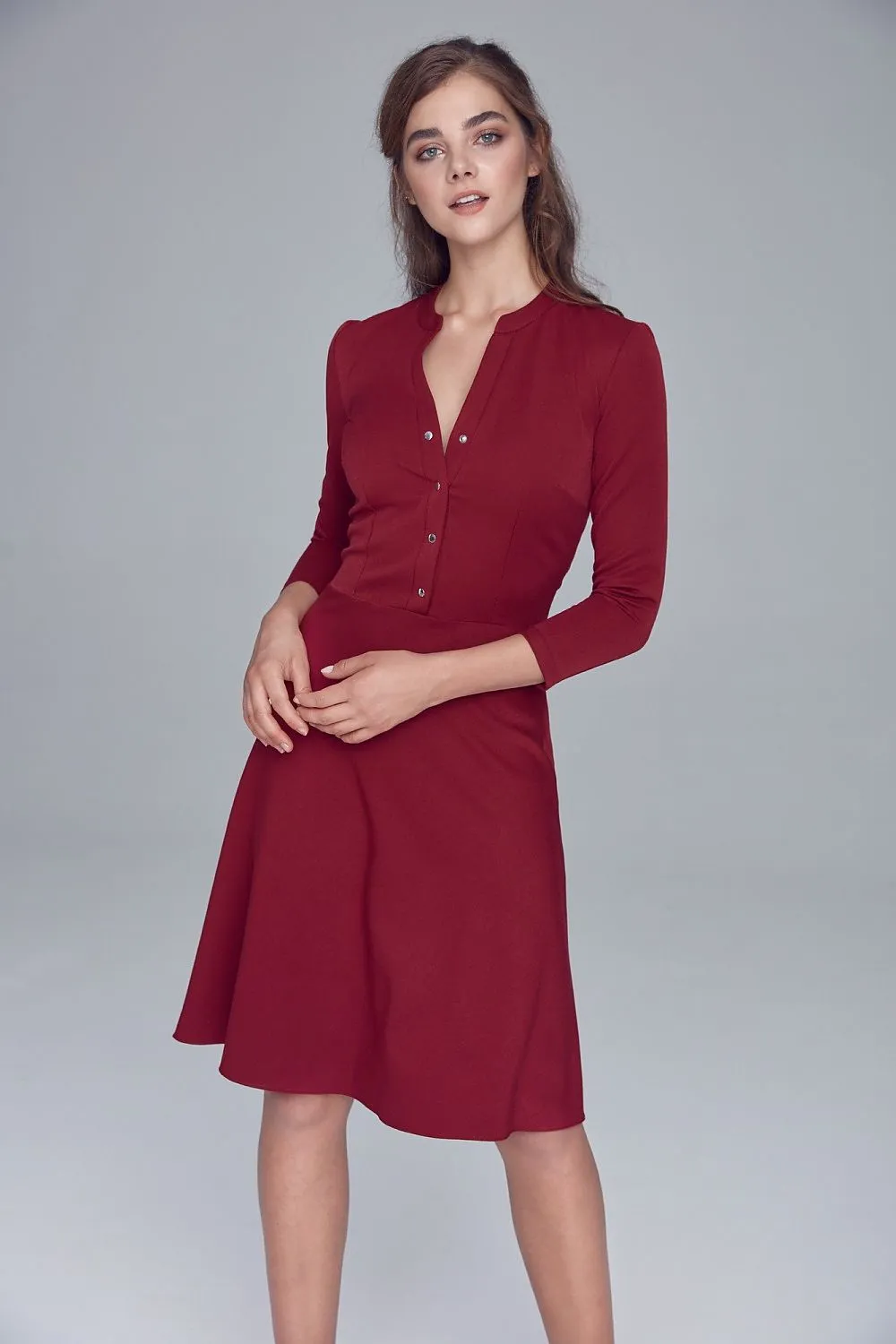 Button Detail Knee-Length Office Dress
