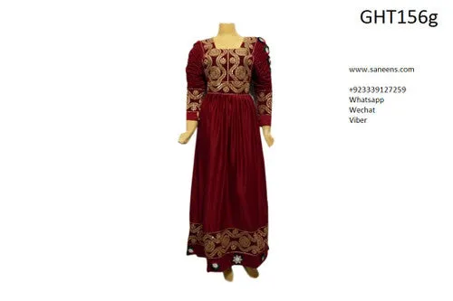Buy Afghan Bridal Stylish Dress Gown In Burgundy Color Pashtun Persian Frock Clothes