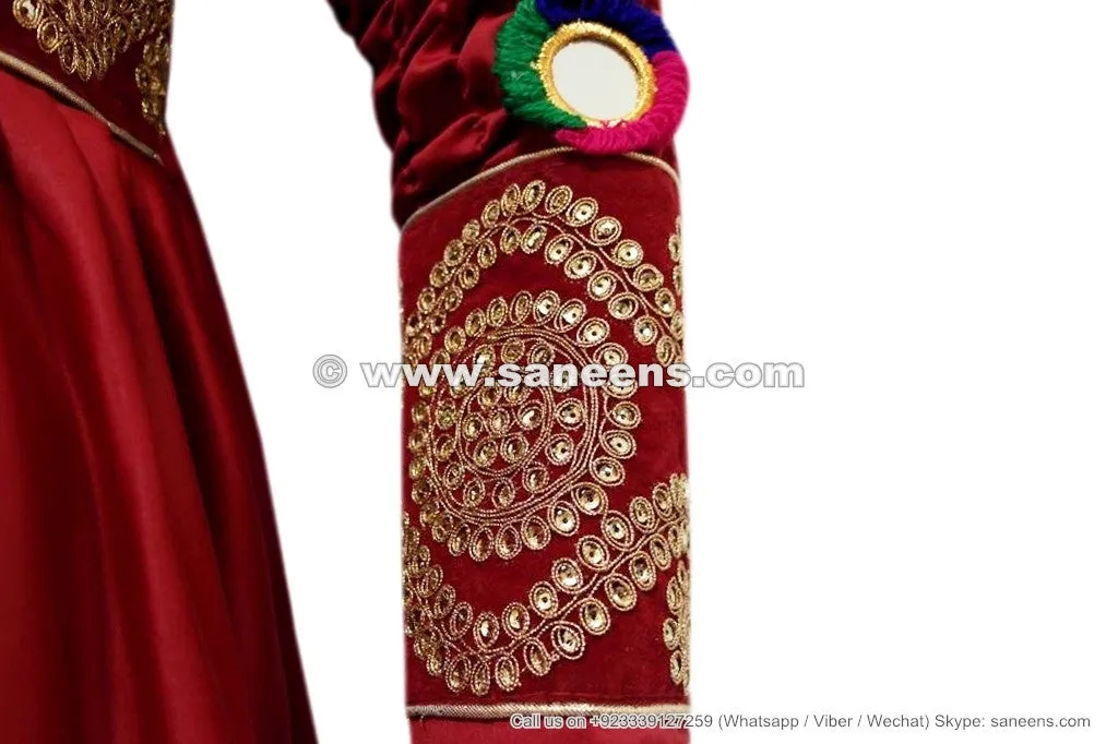 Buy Afghan Bridal Stylish Dress Gown In Burgundy Color Pashtun Persian Frock Clothes