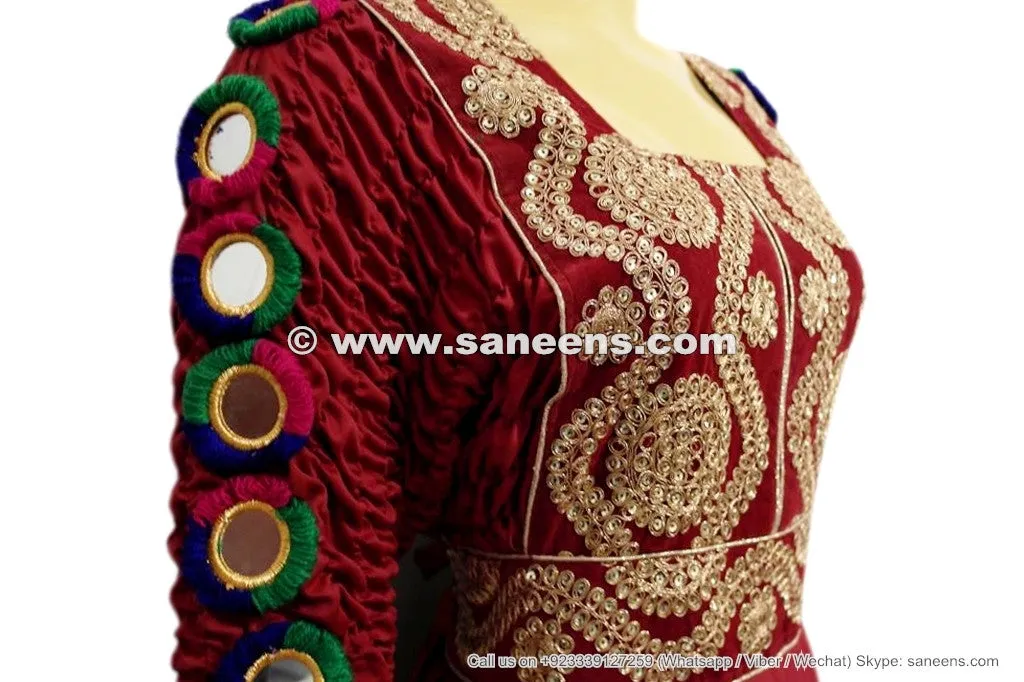 Buy Afghan Bridal Stylish Dress Gown In Burgundy Color Pashtun Persian Frock Clothes