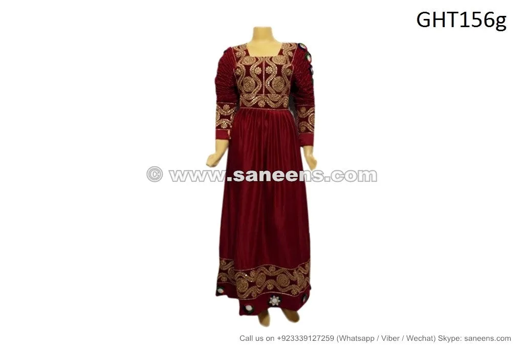 Buy Afghan Bridal Stylish Dress Gown In Burgundy Color Pashtun Persian Frock Clothes