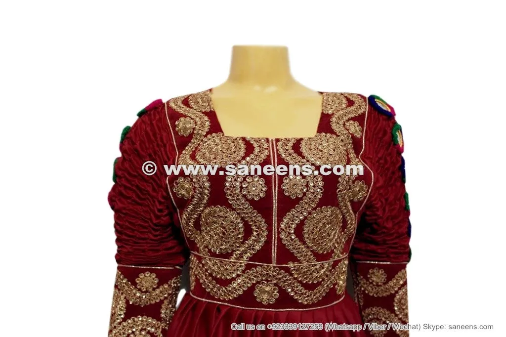 Buy Afghan Bridal Stylish Dress Gown In Burgundy Color Pashtun Persian Frock Clothes